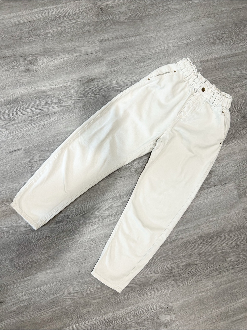 Zara White Paperbag Waist Tapered Pants